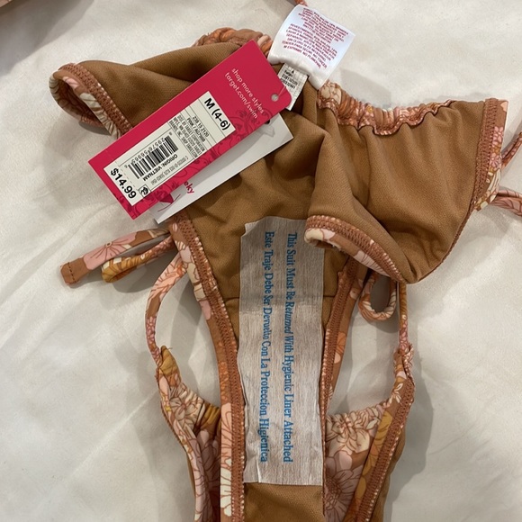 Juniors' Tunneled Tie-Front Bralette Bikini Top and Bottoms - Multi Floral Print - Picture 3 of 3